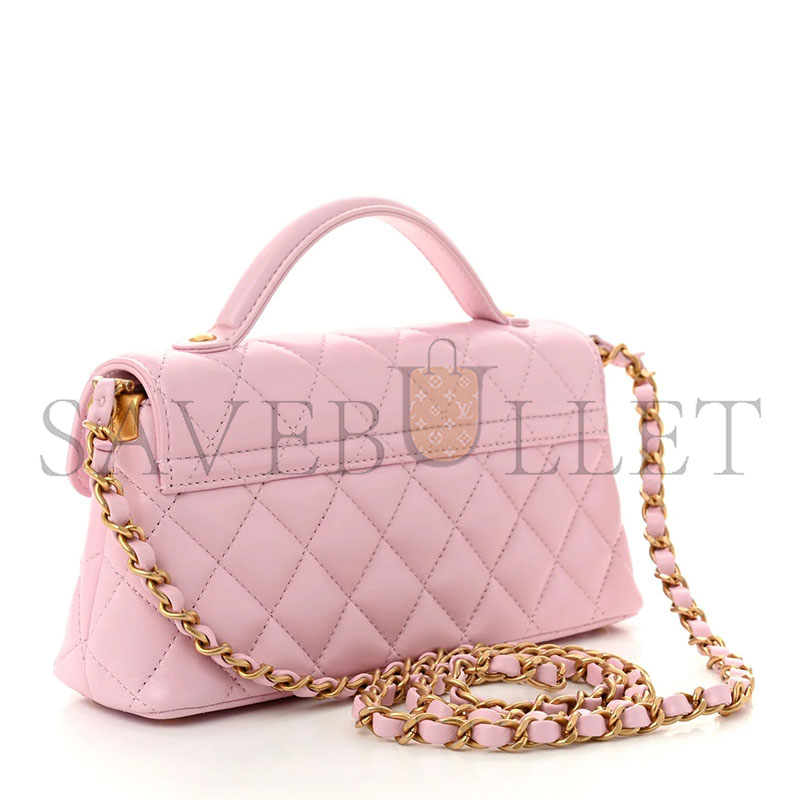 CHANEL LAMBSKIN QUILTED MINI FLAP TOP HANDLE BAG LIGHT PINK (20*14*5.6cm) 